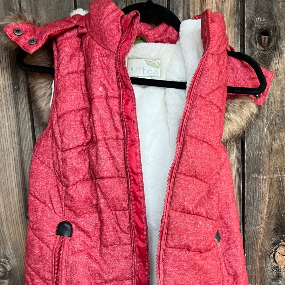 Reddish pink puffer vest
